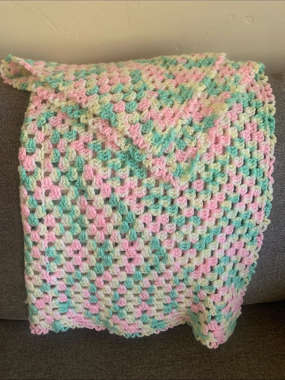 36” x 36” Handmade Crocheted Pastel Blanket Throw - Pink, Mint & Yellow